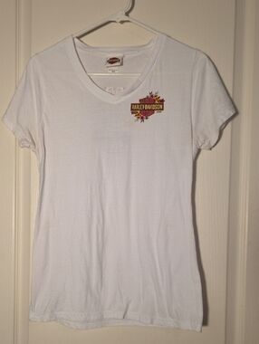 Harley-Davidson White V-Neck. Surf City Harley Davidson. Huntington Beach, Ca. M